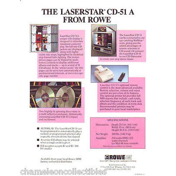 LASERSTAR CD-51 Ver #2 ROWE AMI 1995 ORIG JUKEBOX FLYER Vintage Retro Promo Art - Picture 2 of 2